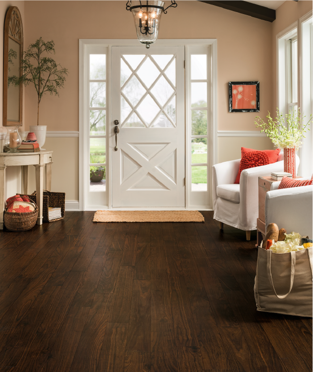 dark mahogany woodgrain flooring entryway