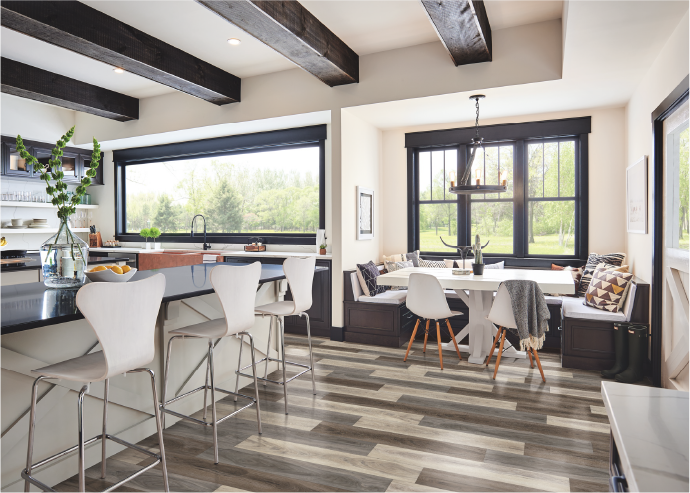 mixed woodgrain flooring kitchen