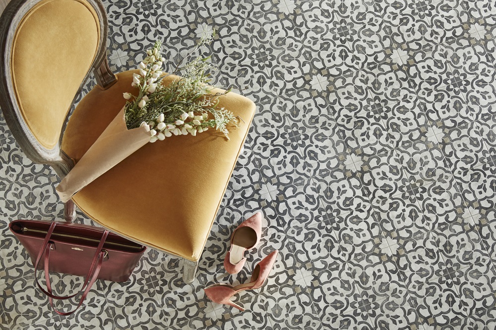 overflow patterned filigree iron tile flooring