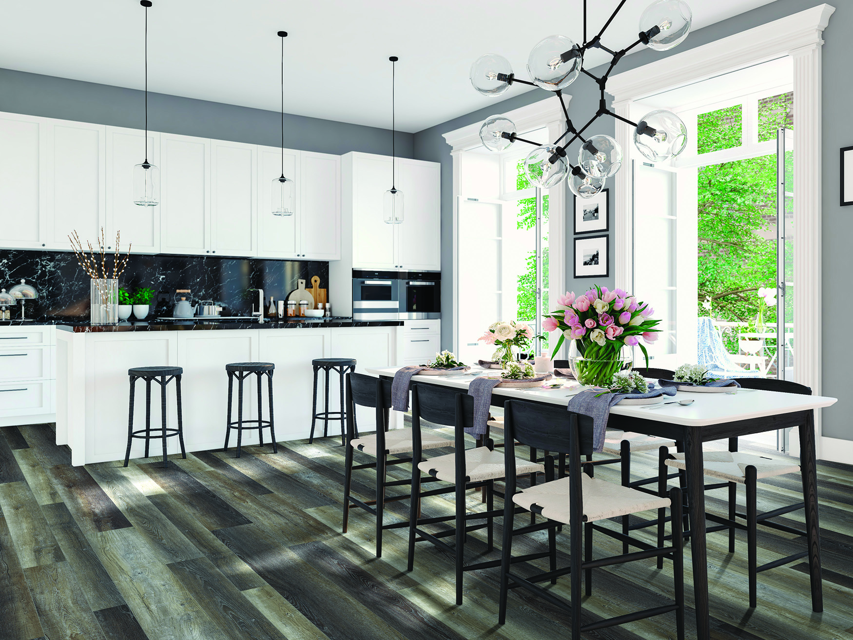 beauflor dark woodgrain flooring kitchen dining room