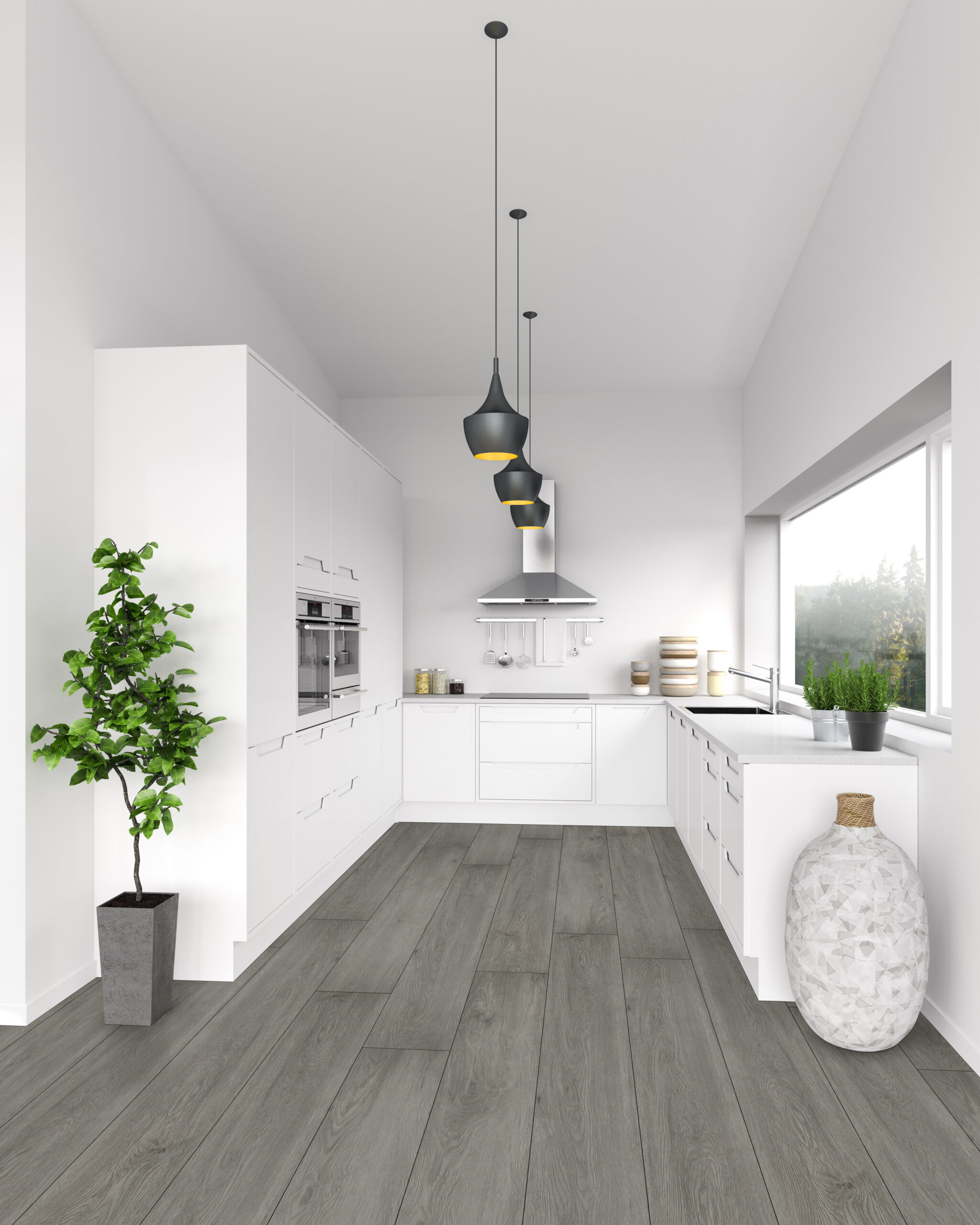 White modern kitchen. Render image.